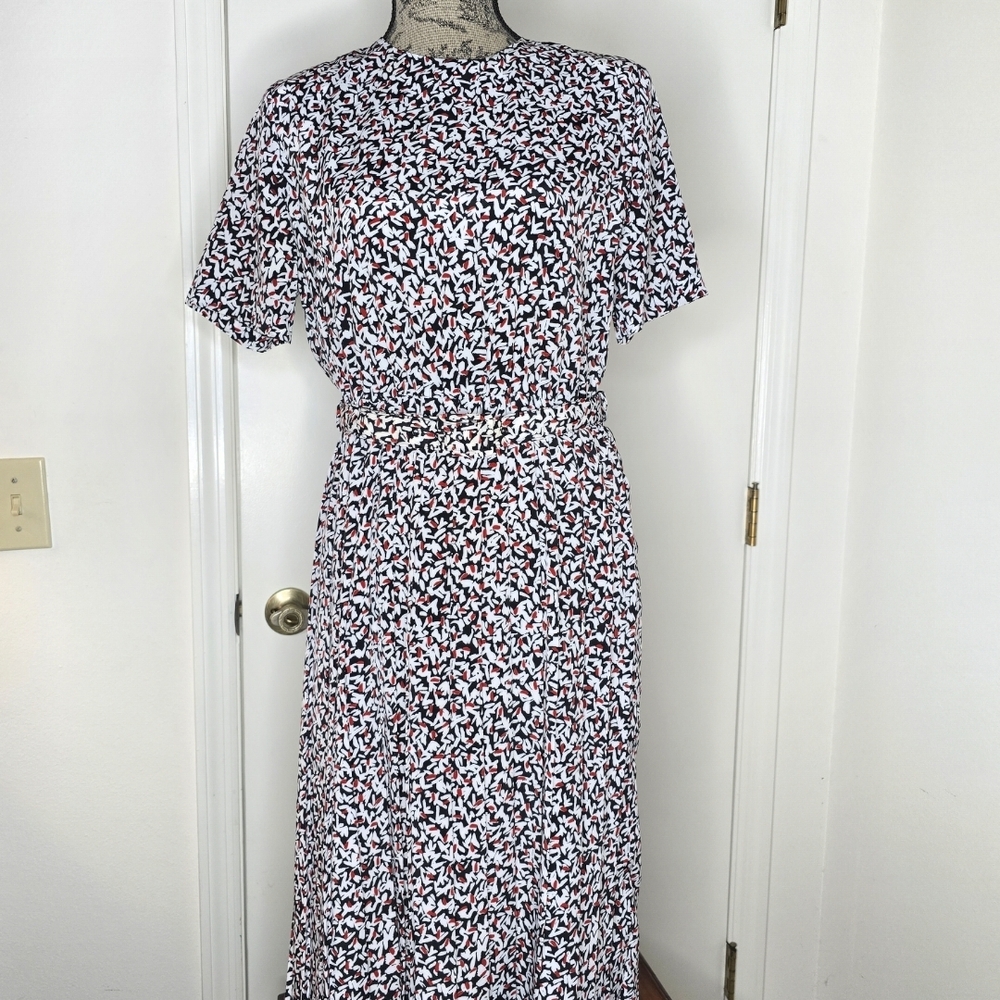 Breli Originals Vintage 80's Day Dress Elegant Black/Red/ White Midi Dress 10